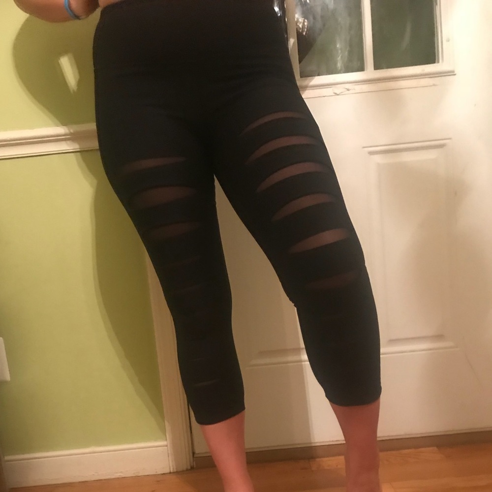 Sexy front slit with mesh yoga/running capri